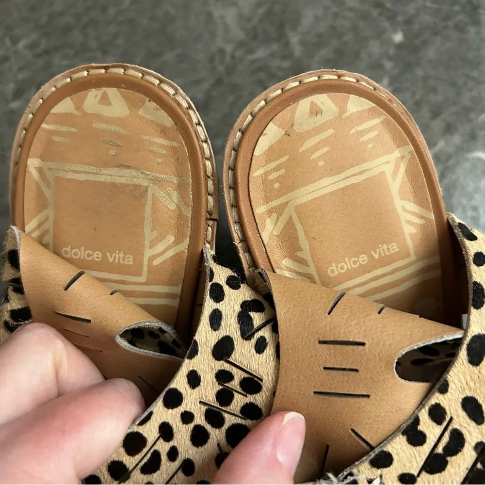 Dolce Vita Luci Leopard Print Calf Hair Block Heels Size 8.5 Boho Resortwear - Picture 6 of 14